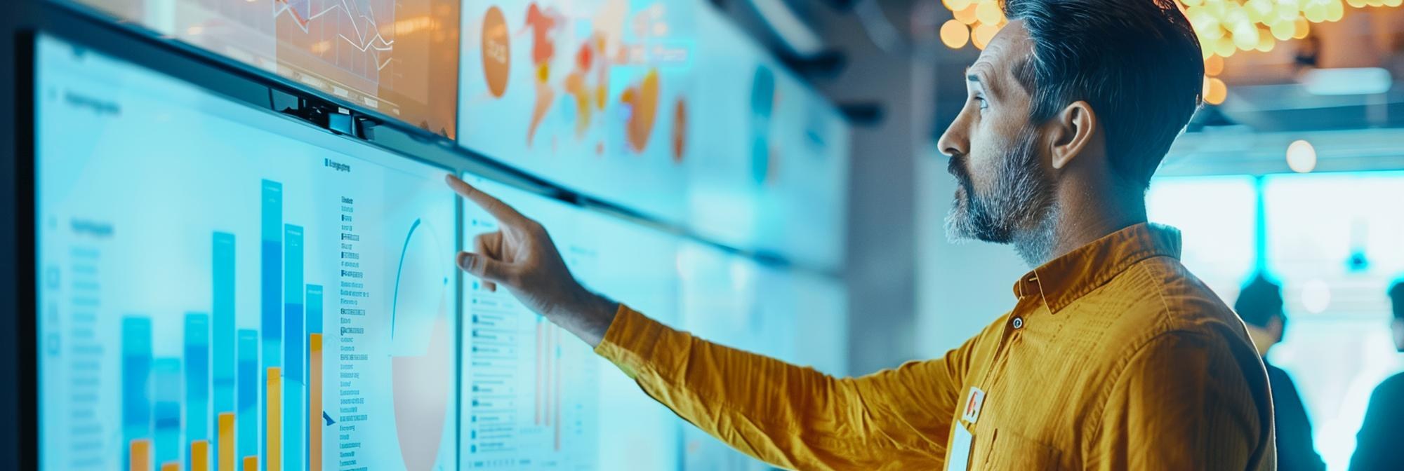 Especialista analisando indicadores de comércio exterior em telas de dados